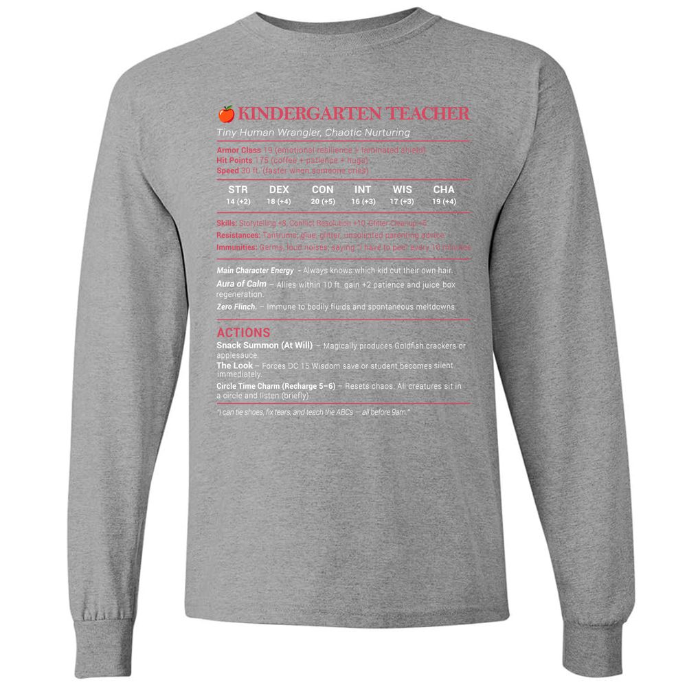 Kindergarten Teacher Stats Long Sleeve T-Shirt - Graphite Heather - 6