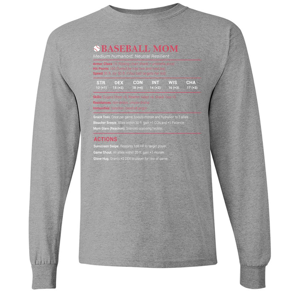 Baseball Mom Long Sleeve T-Shirt - Graphite Heather - 6