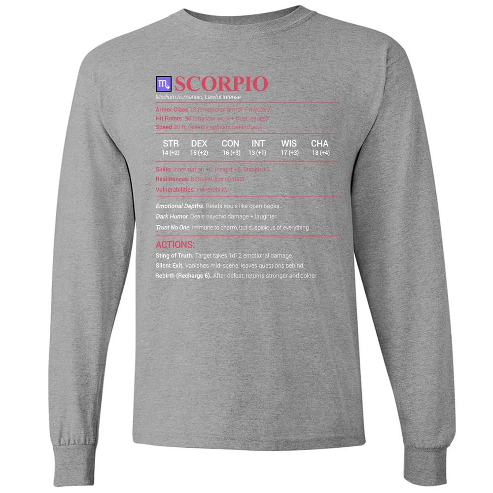Scorpio Stats Long Sleeve T-Shirt - Graphite Heather - 6