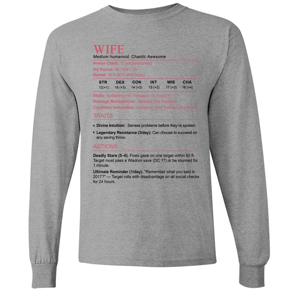 Wife Stats 2 Long Sleeve T-Shirt - Graphite Heather - 6
