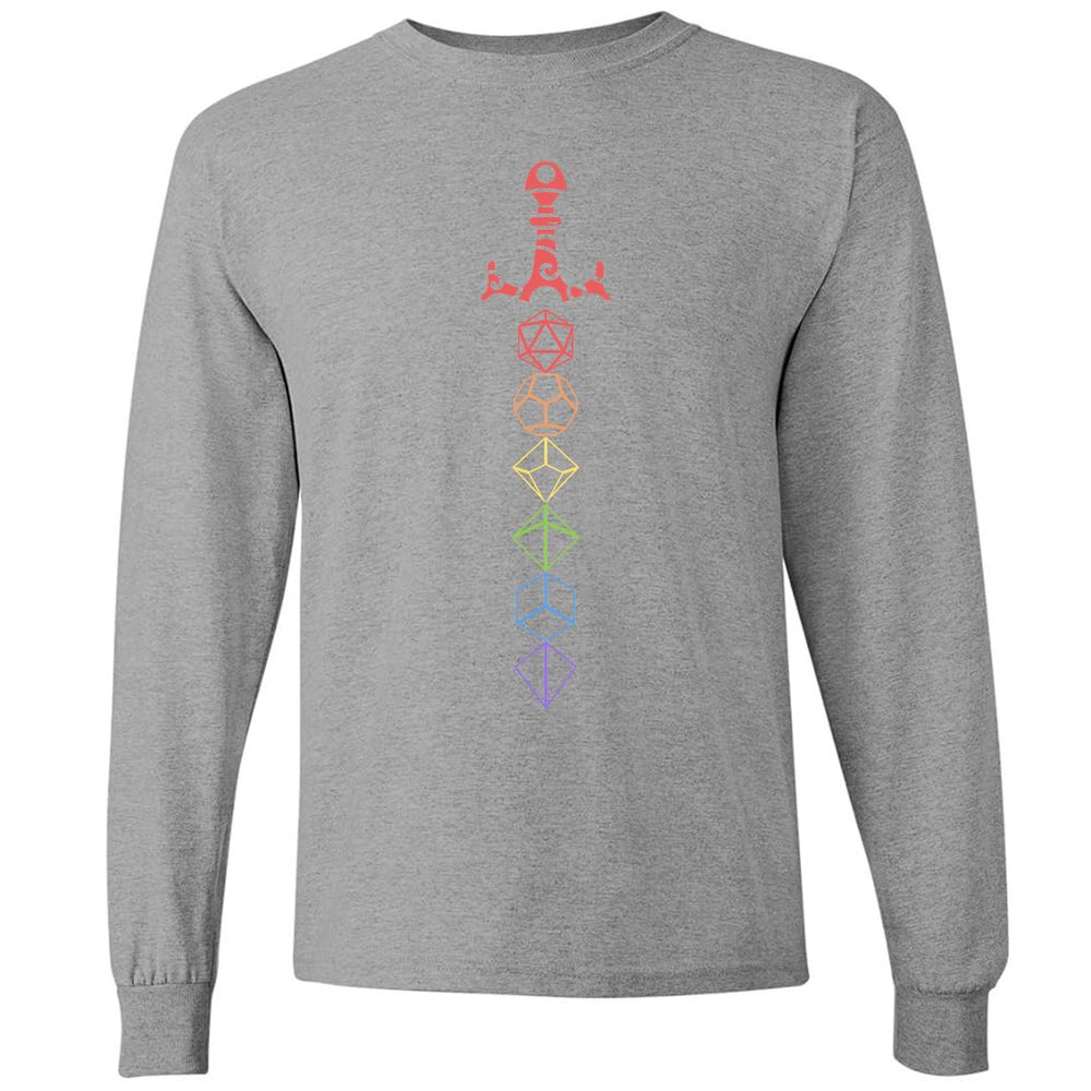 Rainbow Dice Sword LGBT Long Sleeve T-Shirt - Graphite Heather - 6