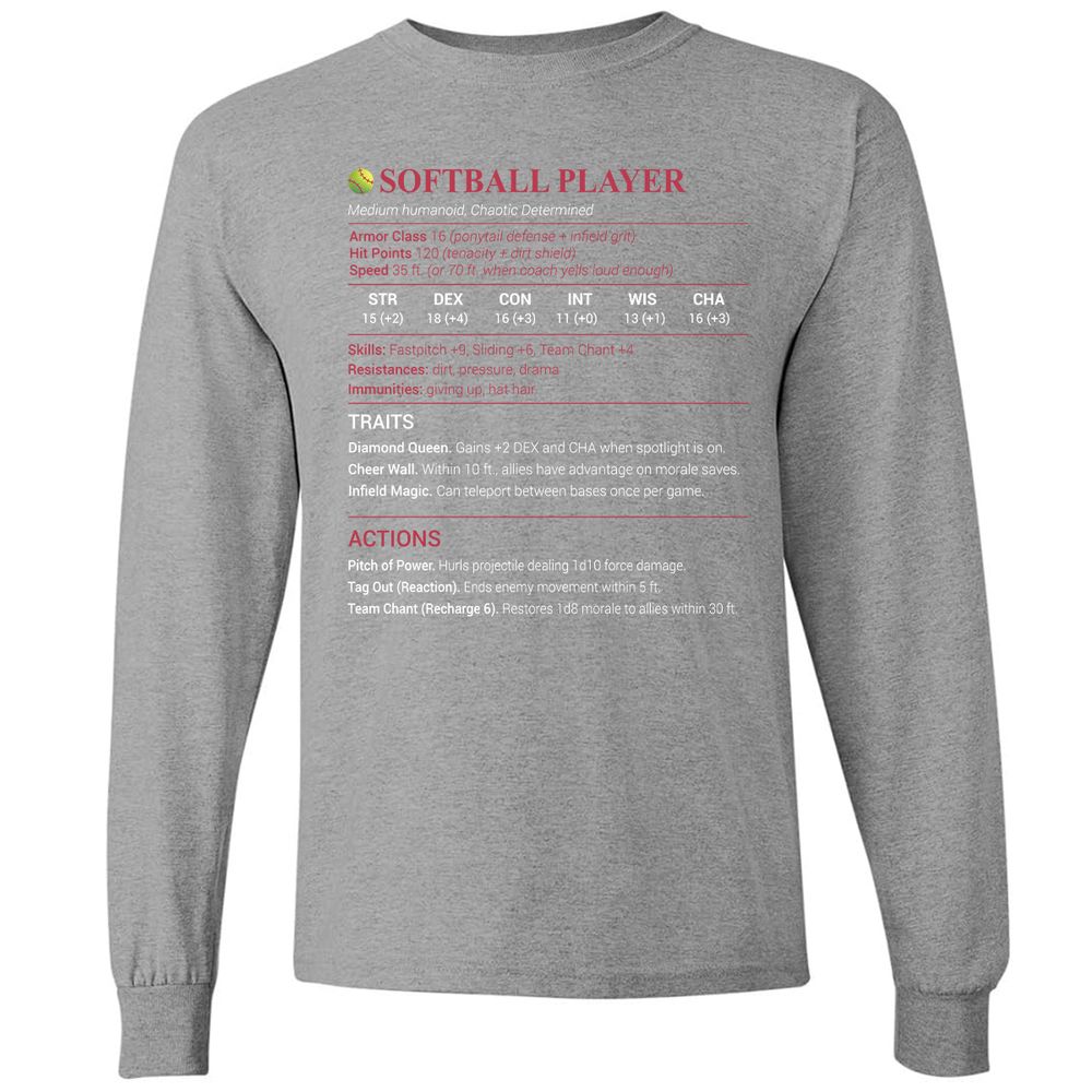 Softball Player Long Sleeve T-Shirt - Graphite Heather - 6