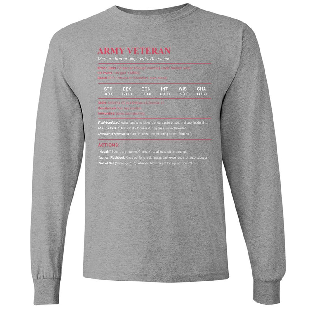 Army Veteran Long Sleeve T-Shirt - Graphite Heather - 6