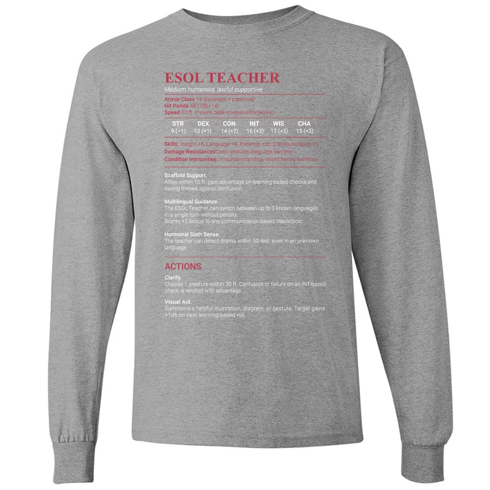 ESOL Teacher Long Sleeve T-Shirt - Graphite Heather - 6