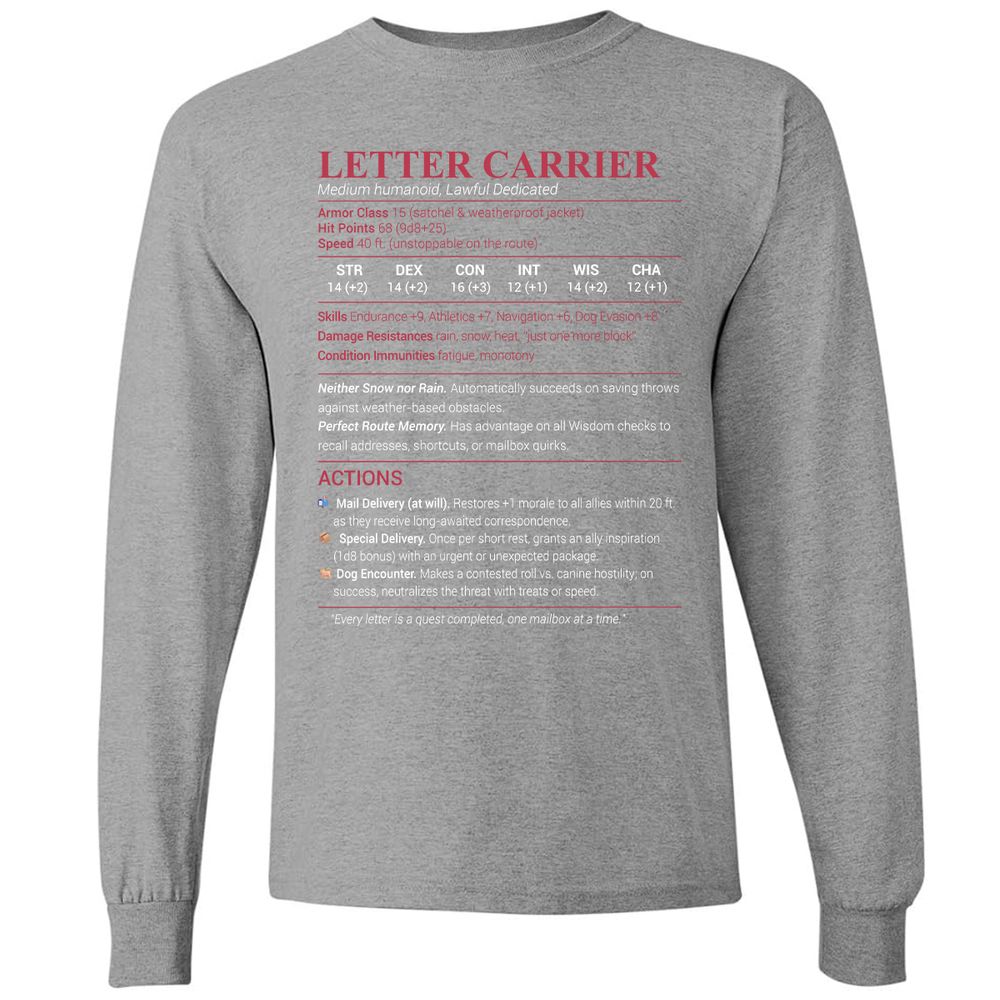 Letter Carrier Long Sleeve T-Shirt - Graphite Heather - 6