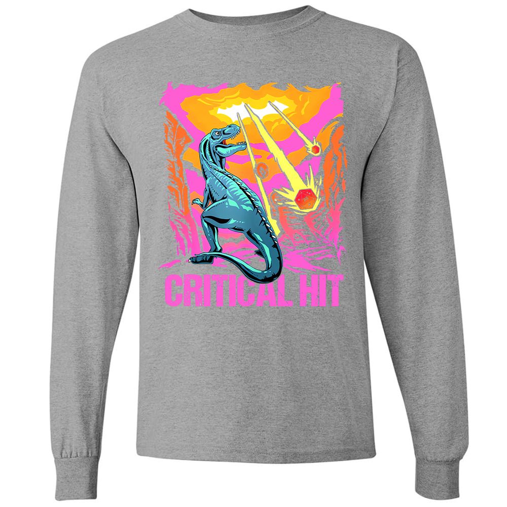Dinosaur Critical Hit Long Sleeve T-Shirt - Graphite Heather - 6