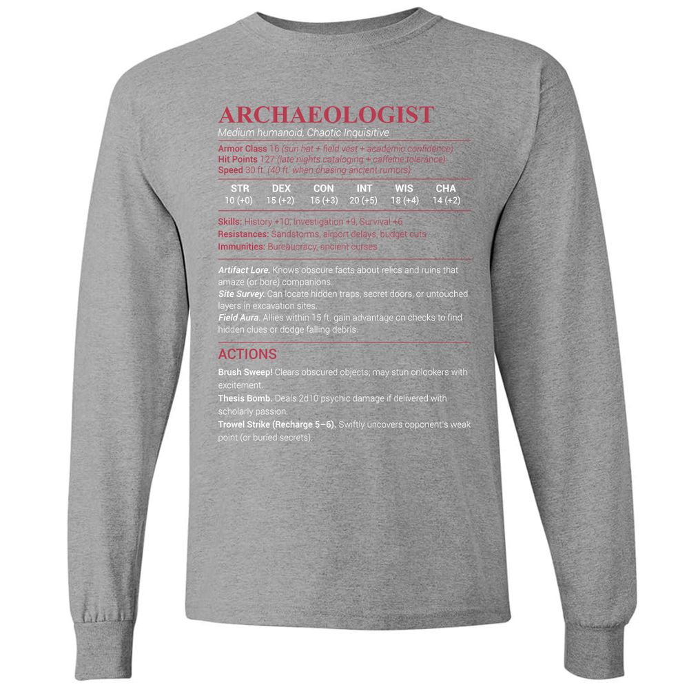 ARCHAEOLOGIST Long Sleeve T-Shirt - Graphite Heather - 6