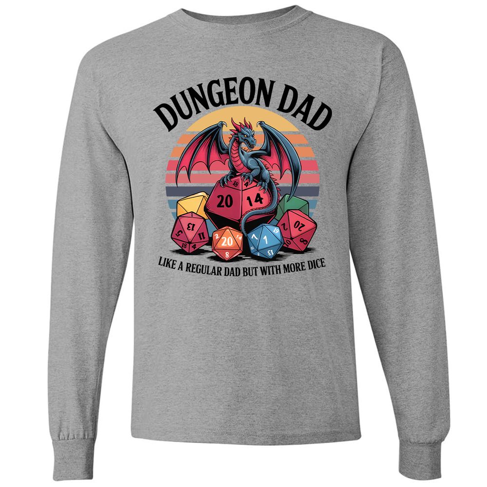Dungeon Dad With More Dice Long Sleeve T-Shirt - Graphite Heather - 6