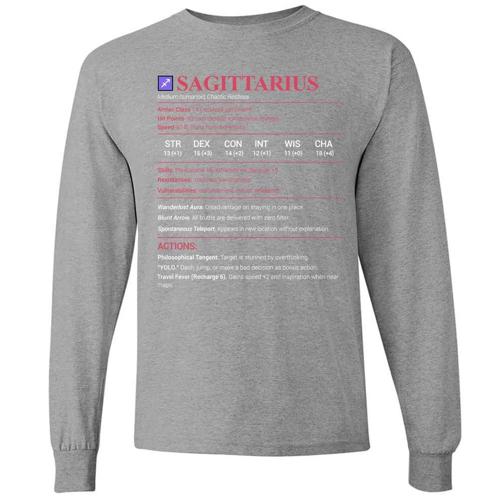 Sagittarius Stats Long Sleeve T-Shirt - Graphite Heather - 6