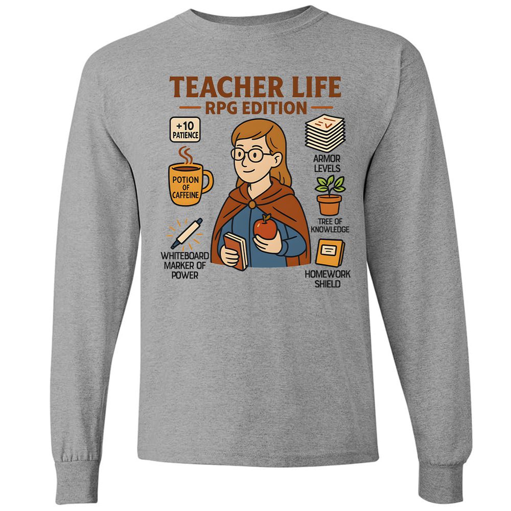 Teacher Life RPG Edition Long Sleeve T-Shirt - Graphite Heather - 6
