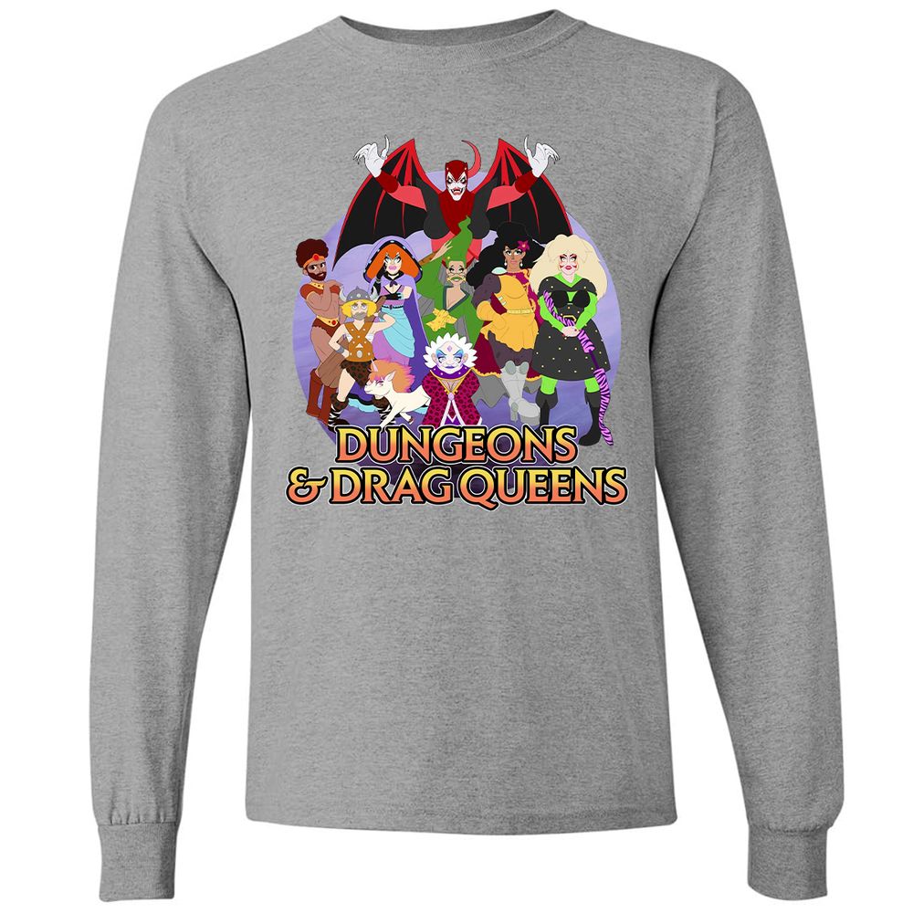 Dungeons n Drag Queens Cartoon Long Sleeve T-Shirt - Graphite Heather - 6