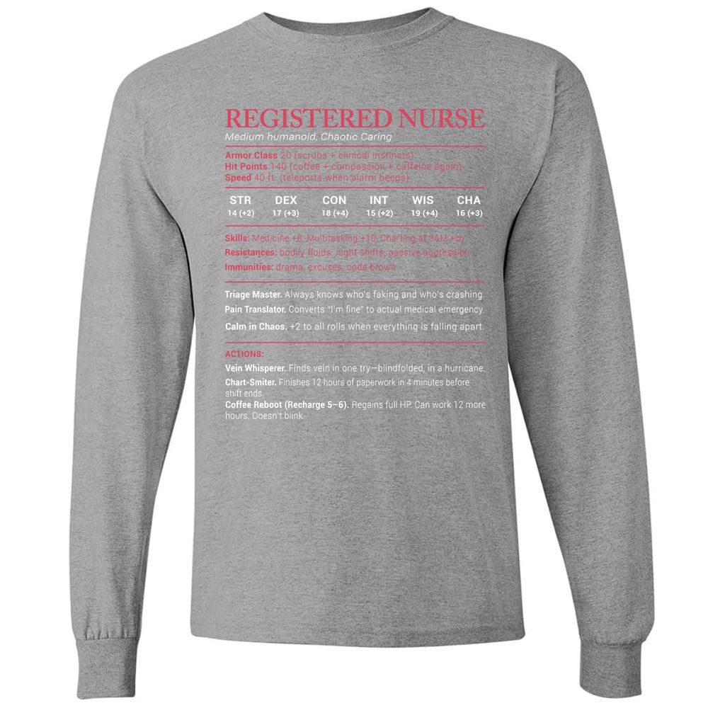 Registered Nurse Stats Long Sleeve T-Shirt - Graphite Heather - 6