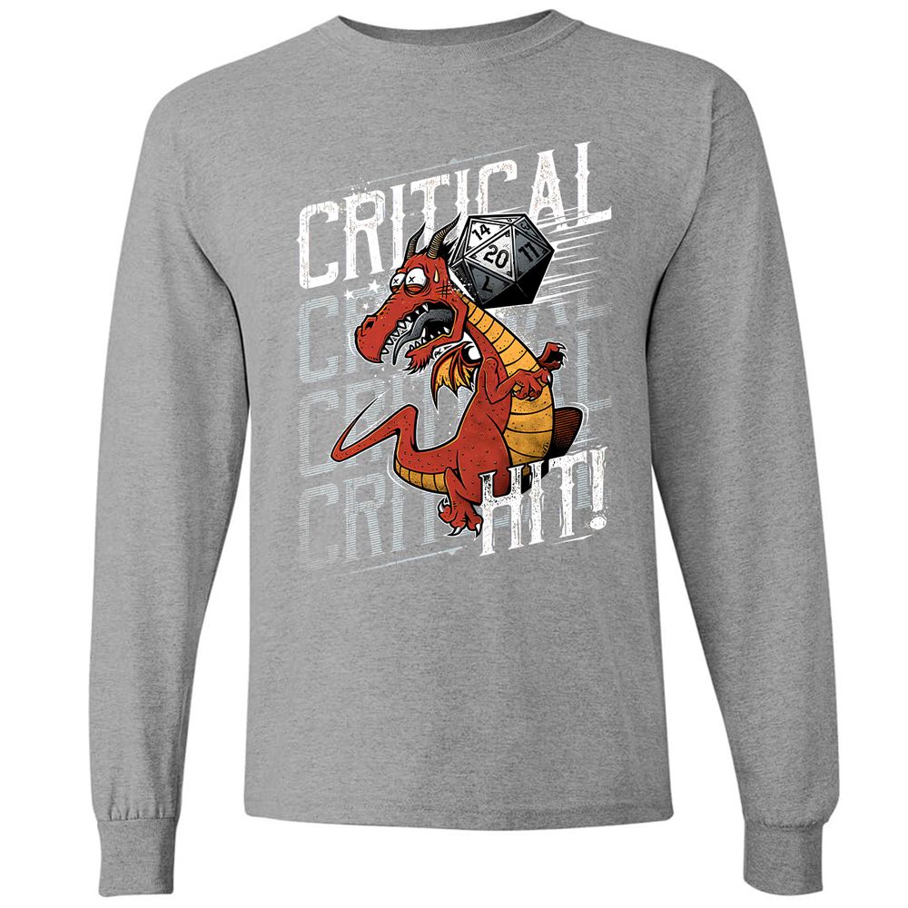 Funny Dragon Critical Hit Long Sleeve T-Shirt - Graphite Heather - 6