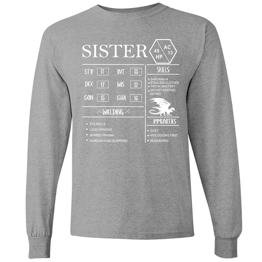 Sister Stats Long Sleeve T-Shirt - Graphite Heather - 6