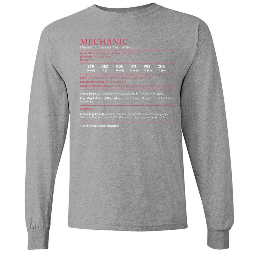 Mechanic Stats Long Sleeve T-Shirt - Graphite Heather - 6