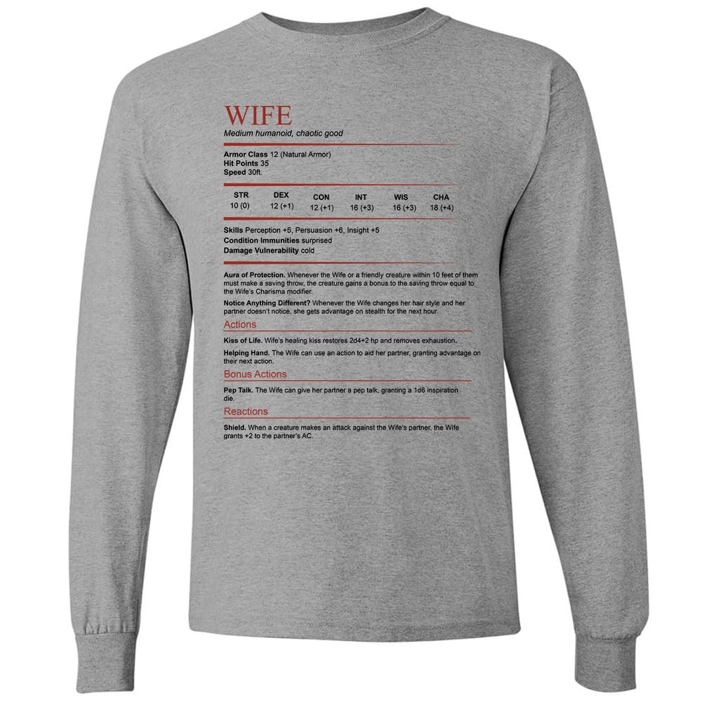 Wife White Long Sleeve T-Shirt - Graphite Heather - 6