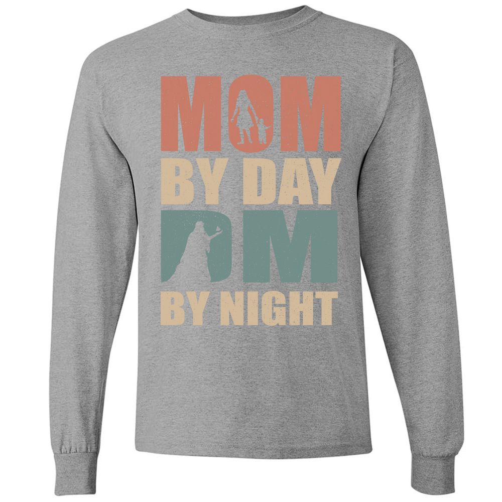 Mom By Day DM By Night Long Sleeve T-Shirt - Graphite Heather - 6