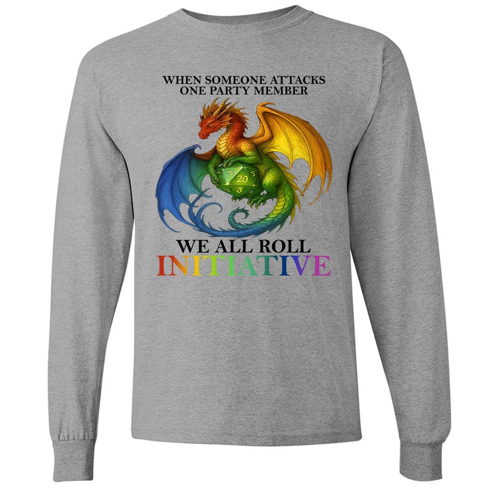 Dragon We All Roll For Initiative Long Sleeve T-Shirt - Graphite Heather - 6