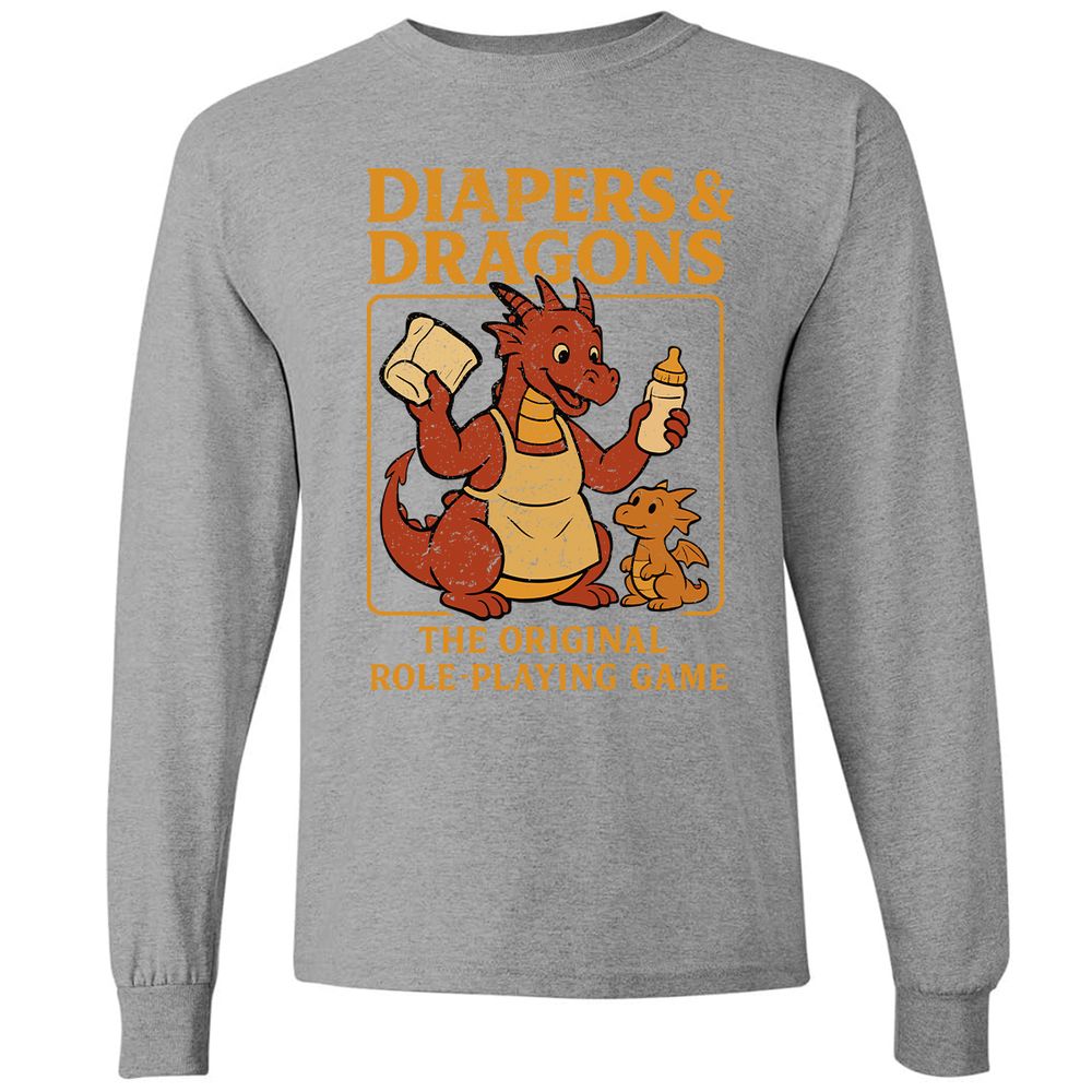 Diapers & Dragons Long Sleeve T-Shirt - Graphite Heather - 6