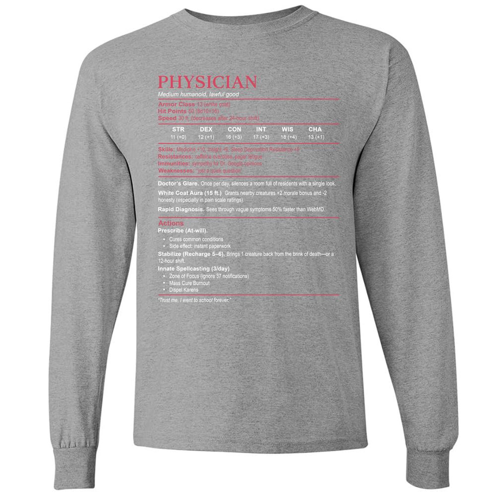 Physician Stats Long Sleeve T-Shirt - Graphite Heather - 6