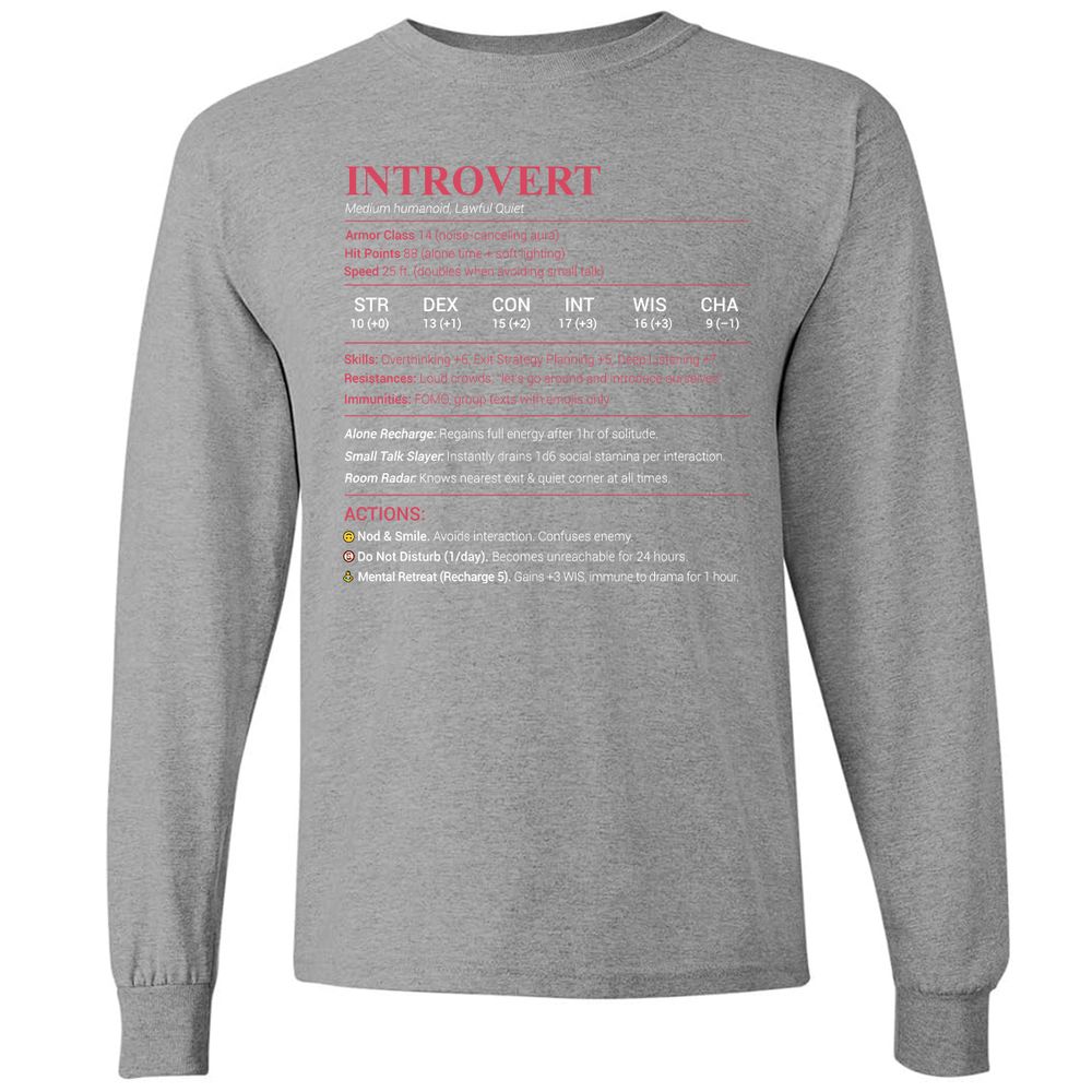 Introvert Stats Long Sleeve T-Shirt - Graphite Heather - 6