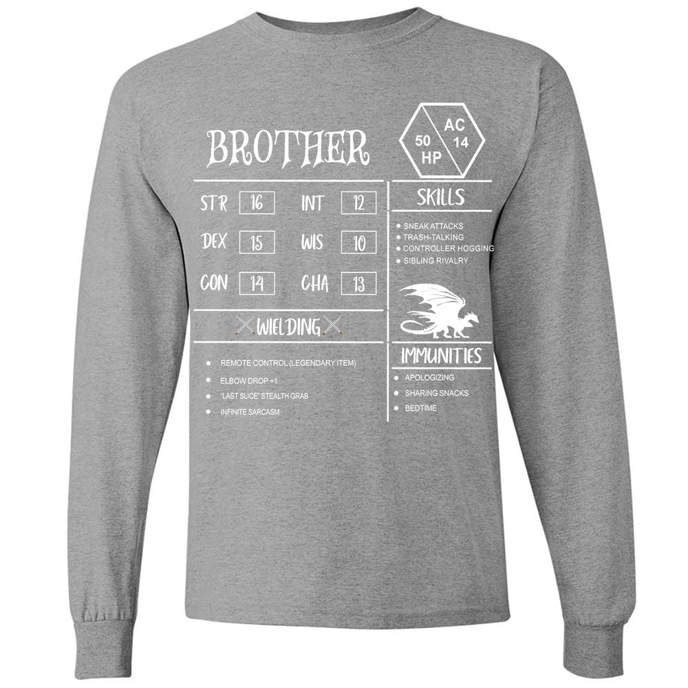 Brother Stats Long Sleeve T-Shirt - Graphite Heather - 6