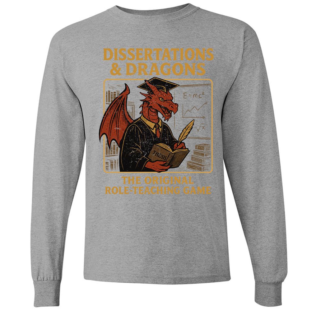 Disserations & Dragons Long Sleeve T-Shirt - Graphite Heather - 6