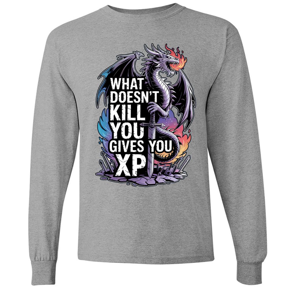 What Doesn't Kill You Dragon Long Sleeve T-Shirt - Graphite Heather - 6