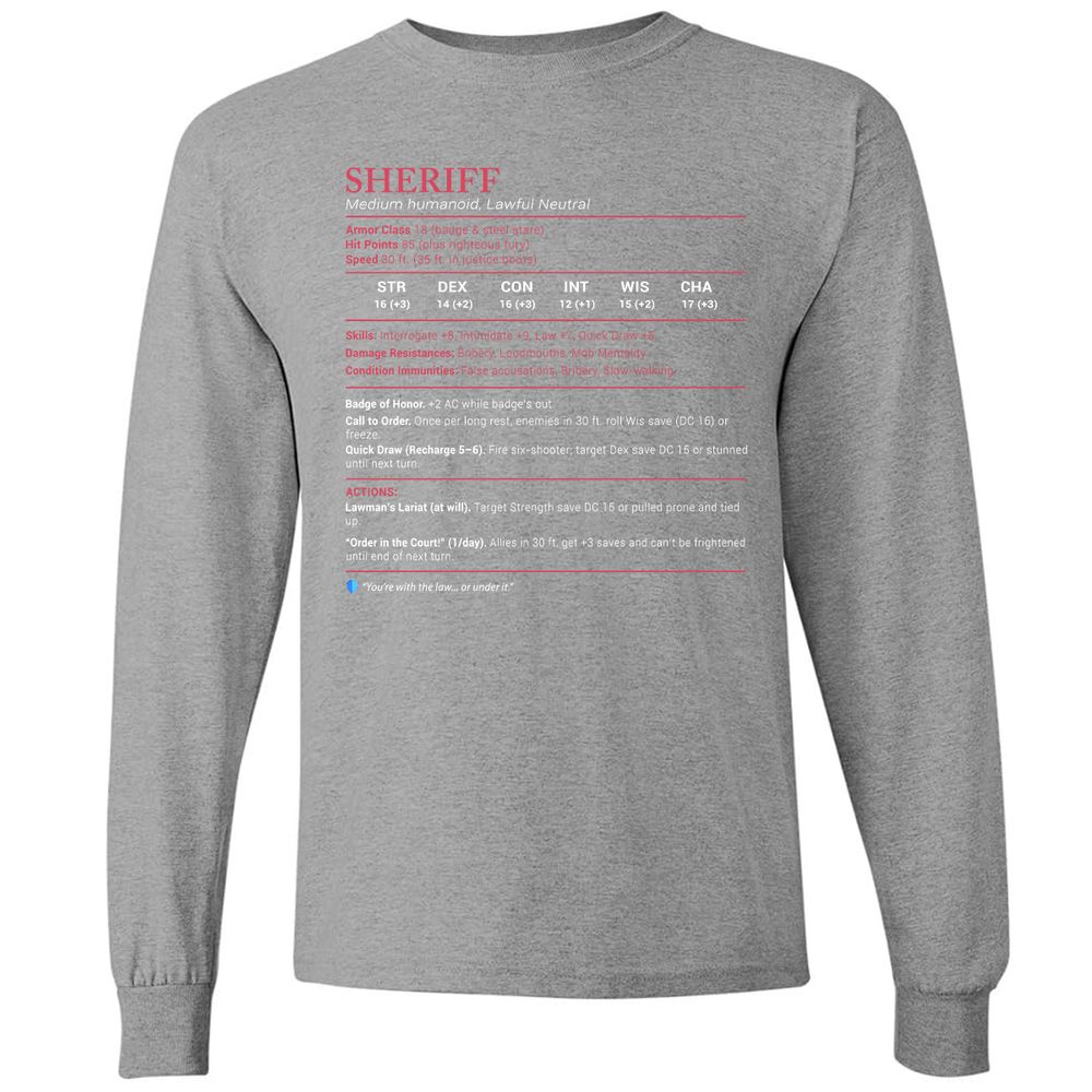 Sheriff Stats Long Sleeve T-Shirt - Graphite Heather - 6