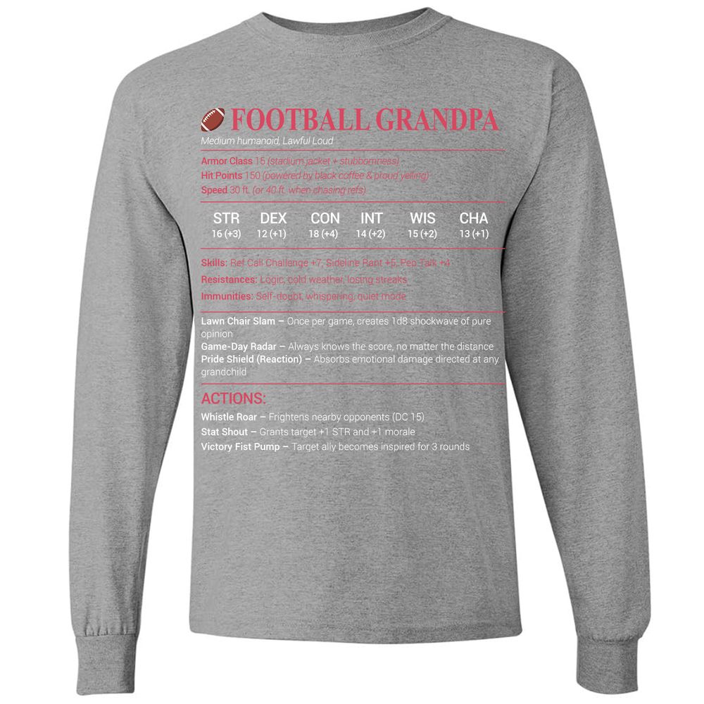 Football Grandpa Long Sleeve T-Shirt - Graphite Heather - 6