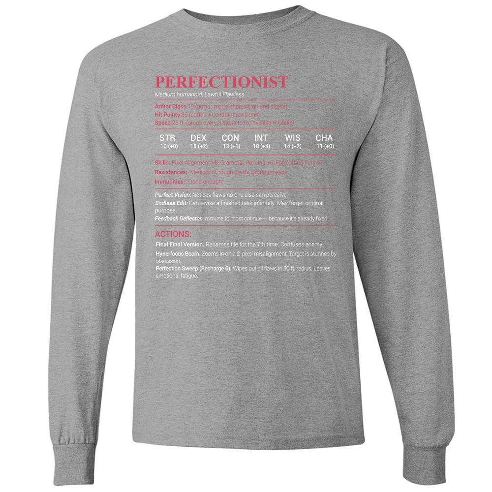 Perfectionist Stats Long Sleeve T-Shirt - Graphite Heather - 6