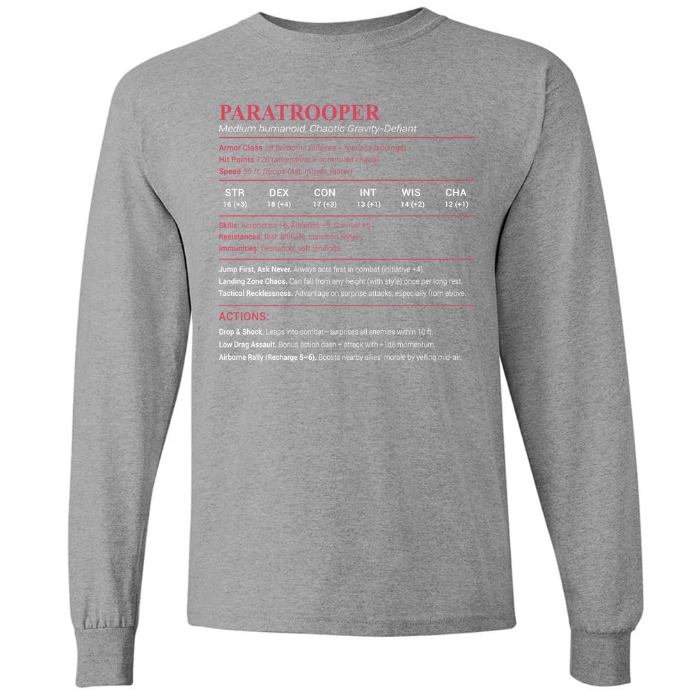 Paratrooper Stats Long Sleeve T-Shirt - Graphite Heather - 6