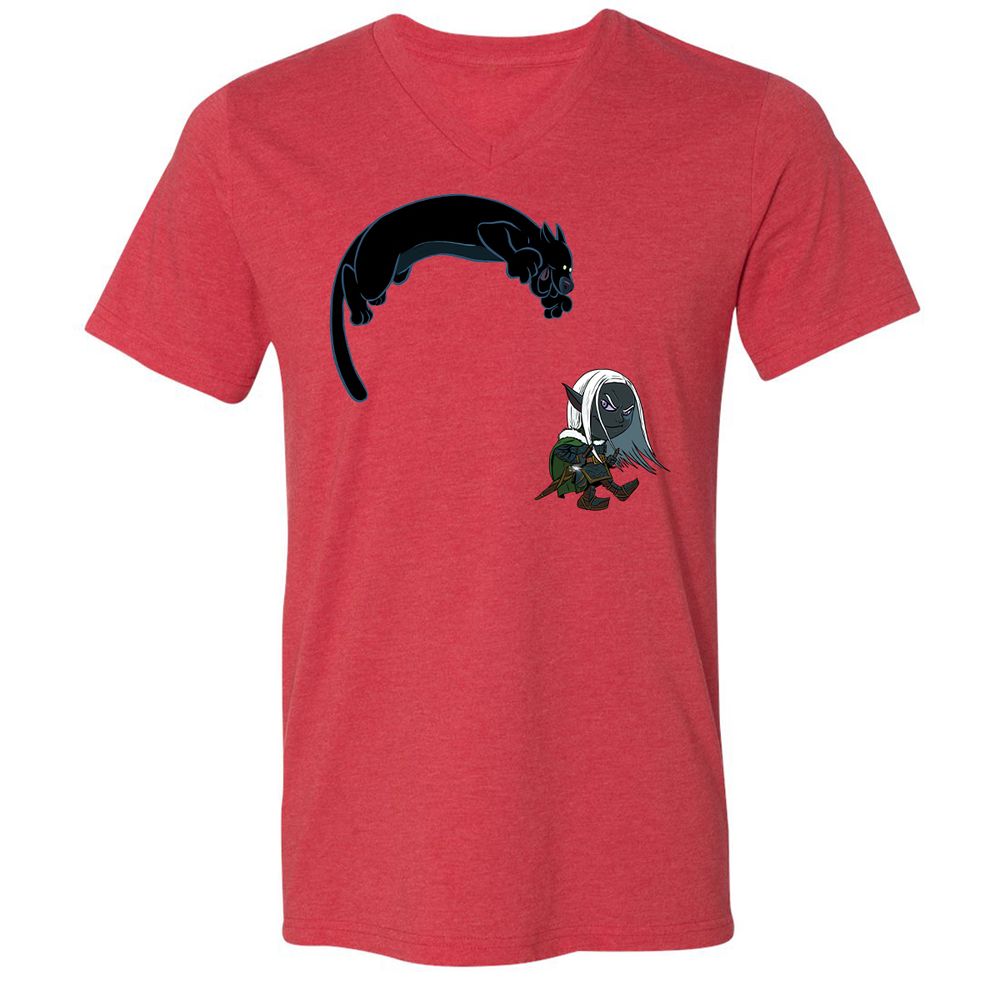 Drizzt and Guenhwyvar Unisex V-Neck T-Shirt - Heather Red - 6