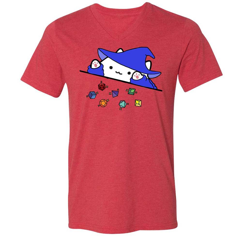 Cat Throws Dices Unisex V-Neck T-Shirt - Heather Red - 6