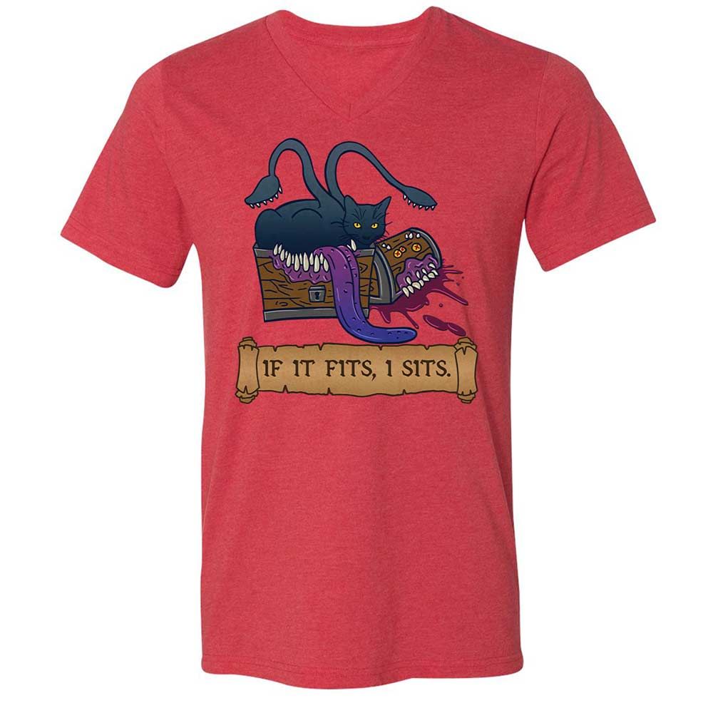 If It Fits I Sits Unisex V-Neck T-Shirt - Heather Red - 6