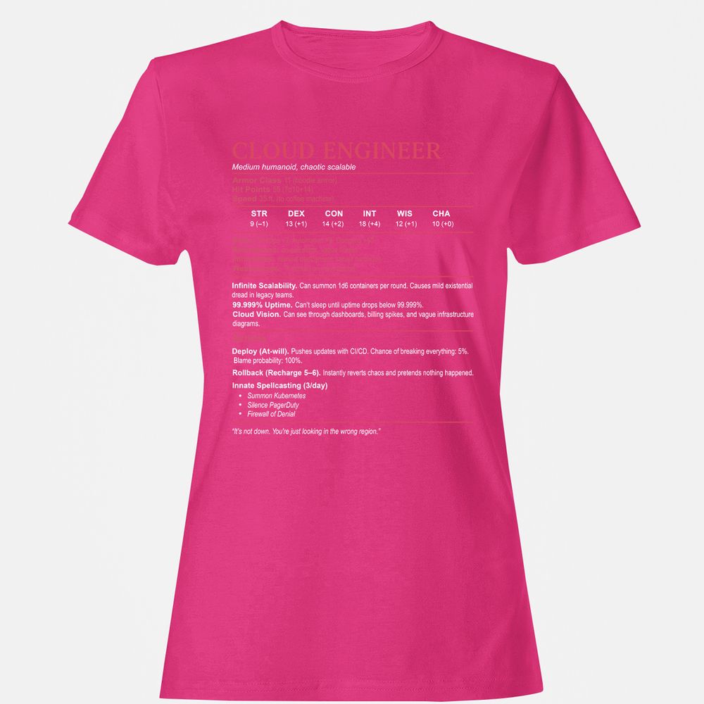 Cloud Engineer Stats Women's T-Shirt - Heliconia - 6