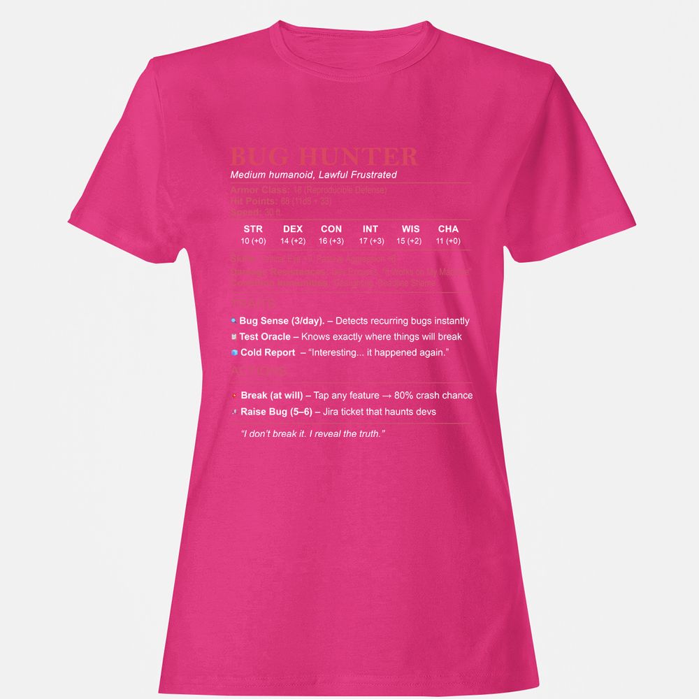 Tester Stats (Bug Hunter) Women's T-Shirt - Heliconia - 6