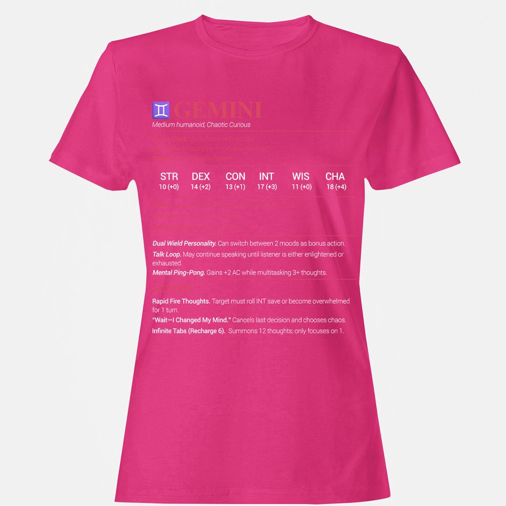 Gemini Stats Women's T-Shirt - Heliconia - 6