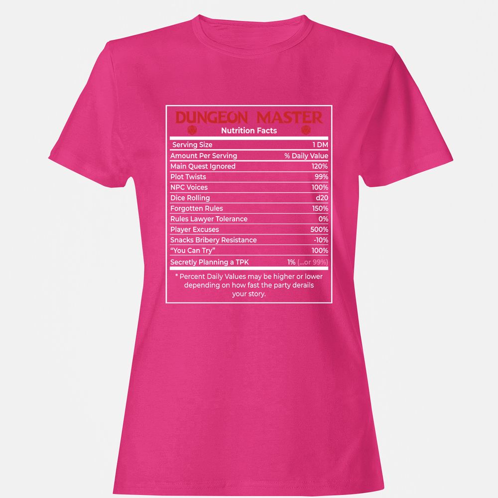 Dungeon Master Nutrition Facts Women's T-Shirt - Heliconia - 6