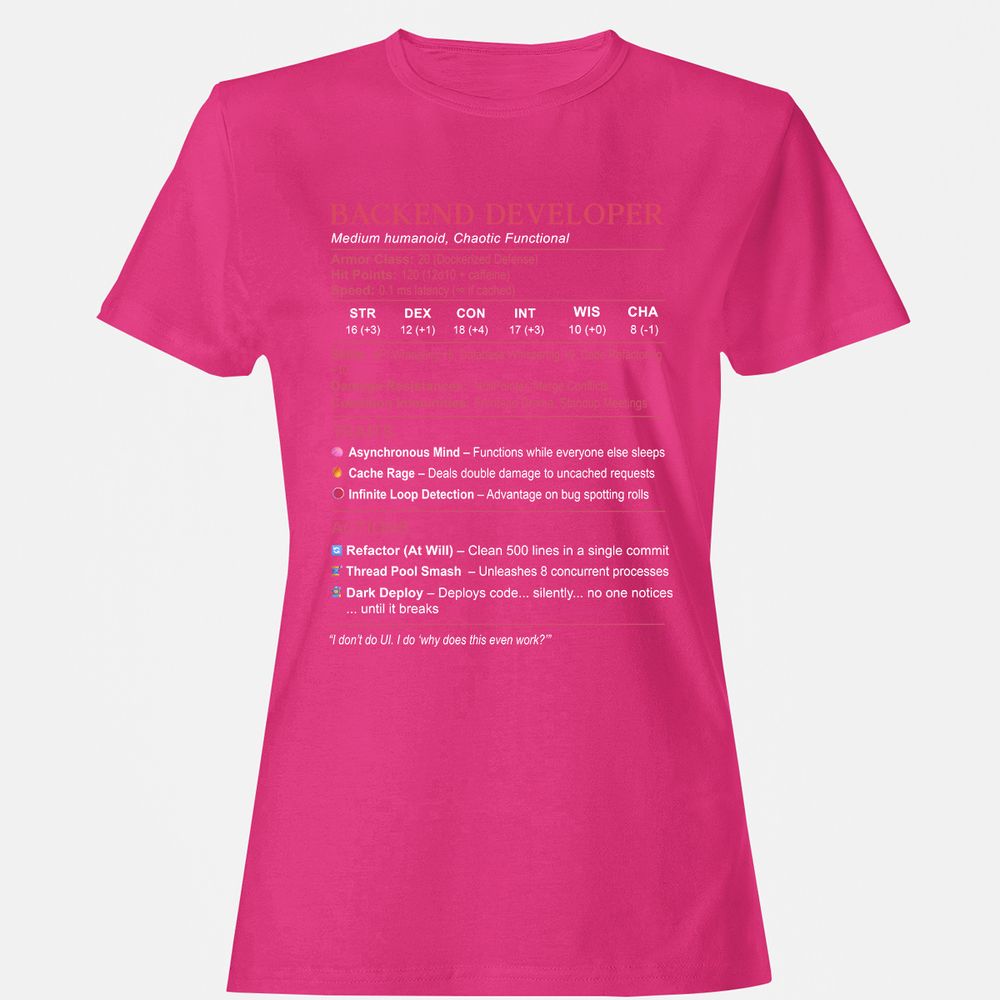 Backend Developer Stats Women's T-Shirt - Heliconia - 6