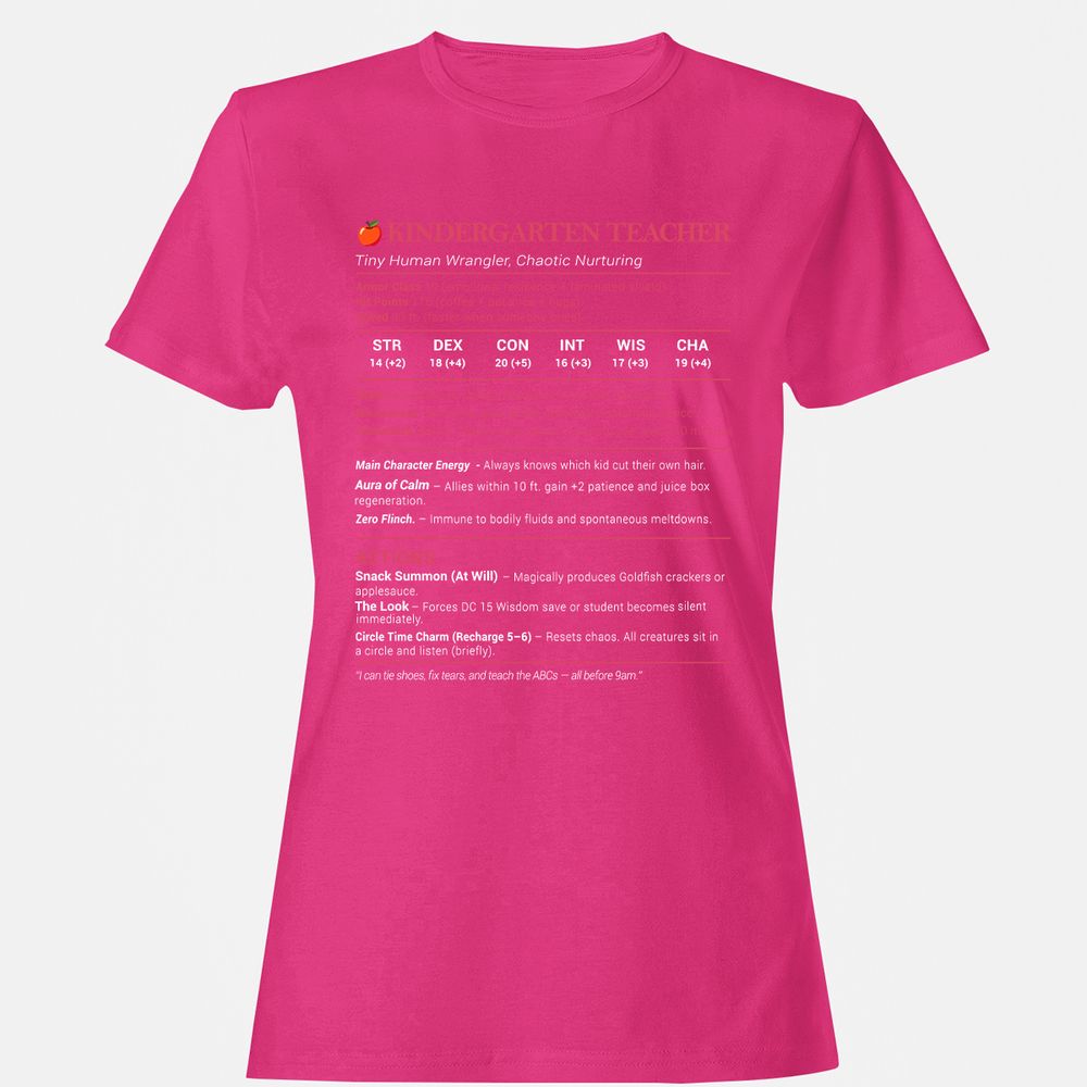 Kindergarten Teacher Stats Women's T-Shirt - Heliconia - 6