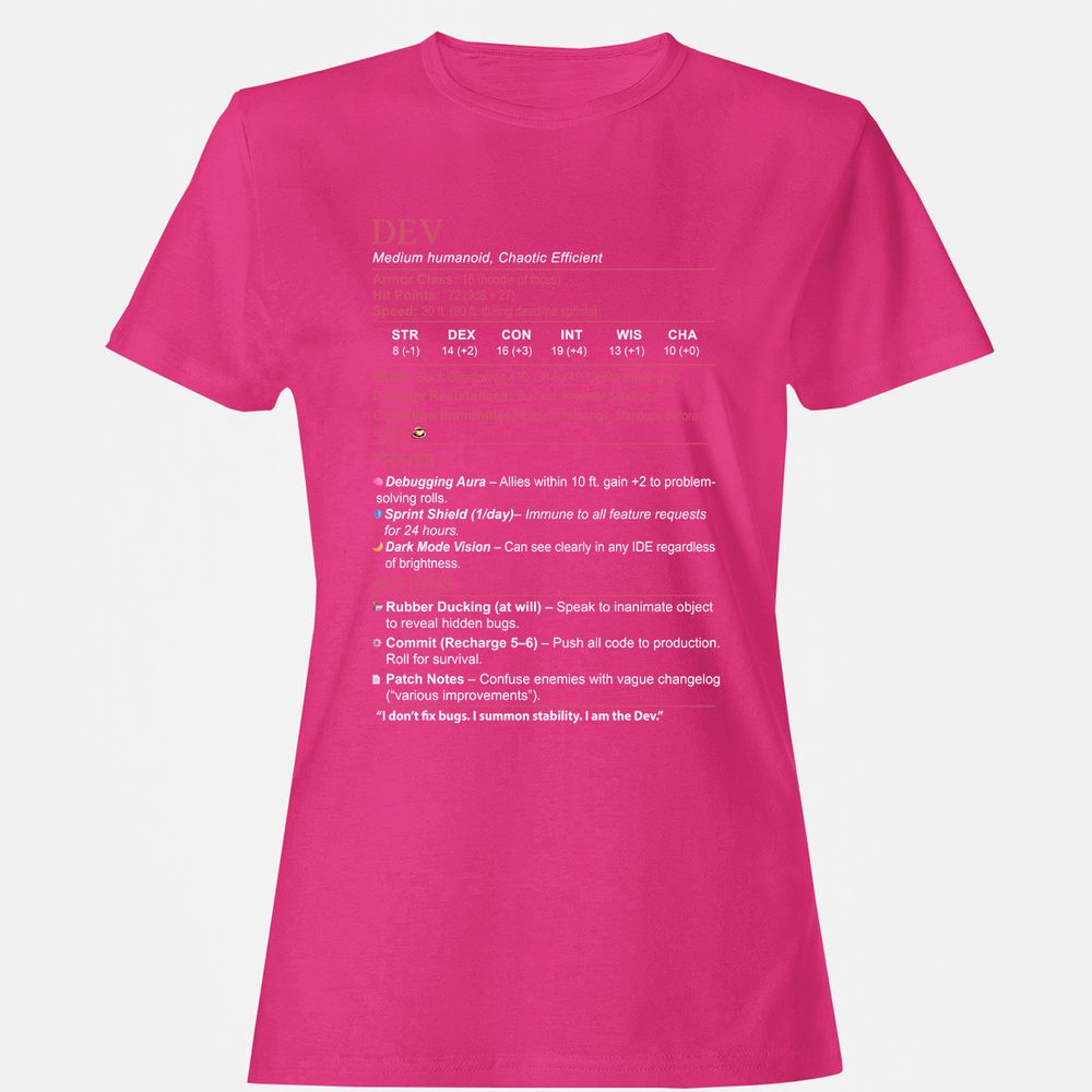 DEV Stats Women's T-Shirt - Heliconia - 6