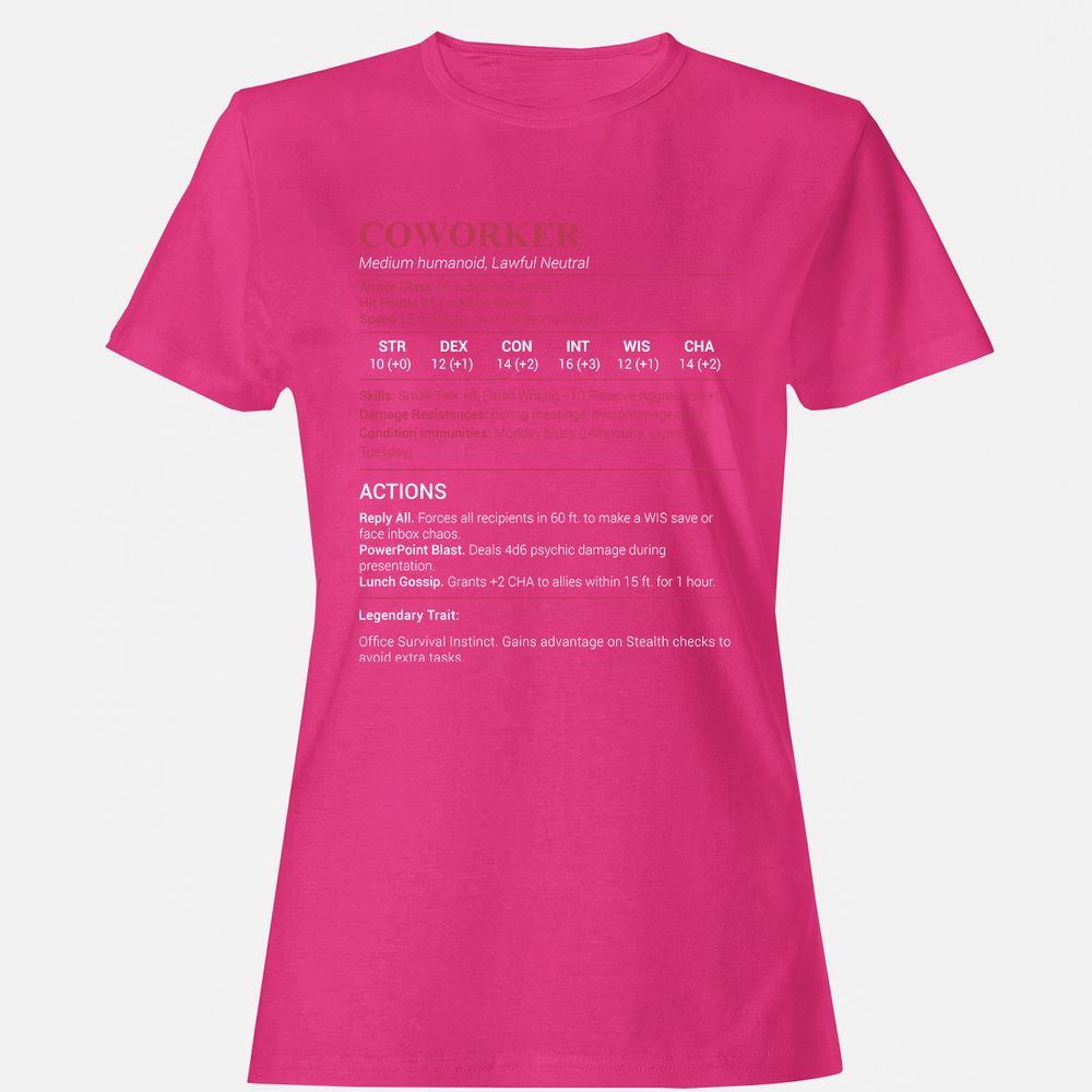 Coworker Stats Women's T-Shirt - Heliconia - 6
