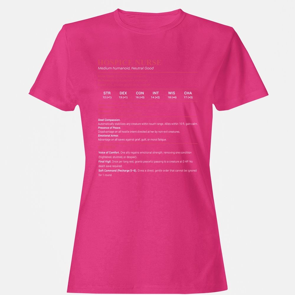 Hospice Nurse Stats Women's T-Shirt - Heliconia - 6