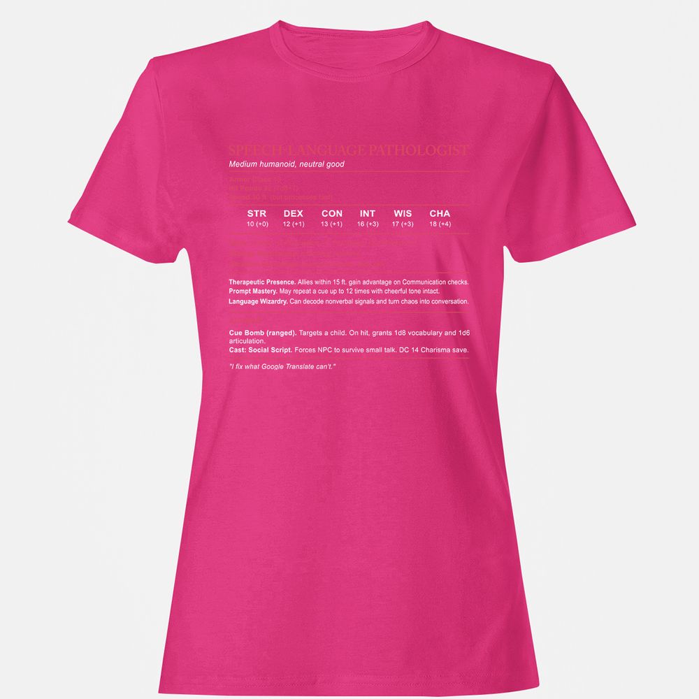 Speech Language Pathologist Stats Women's T-Shirt - Heliconia - 6