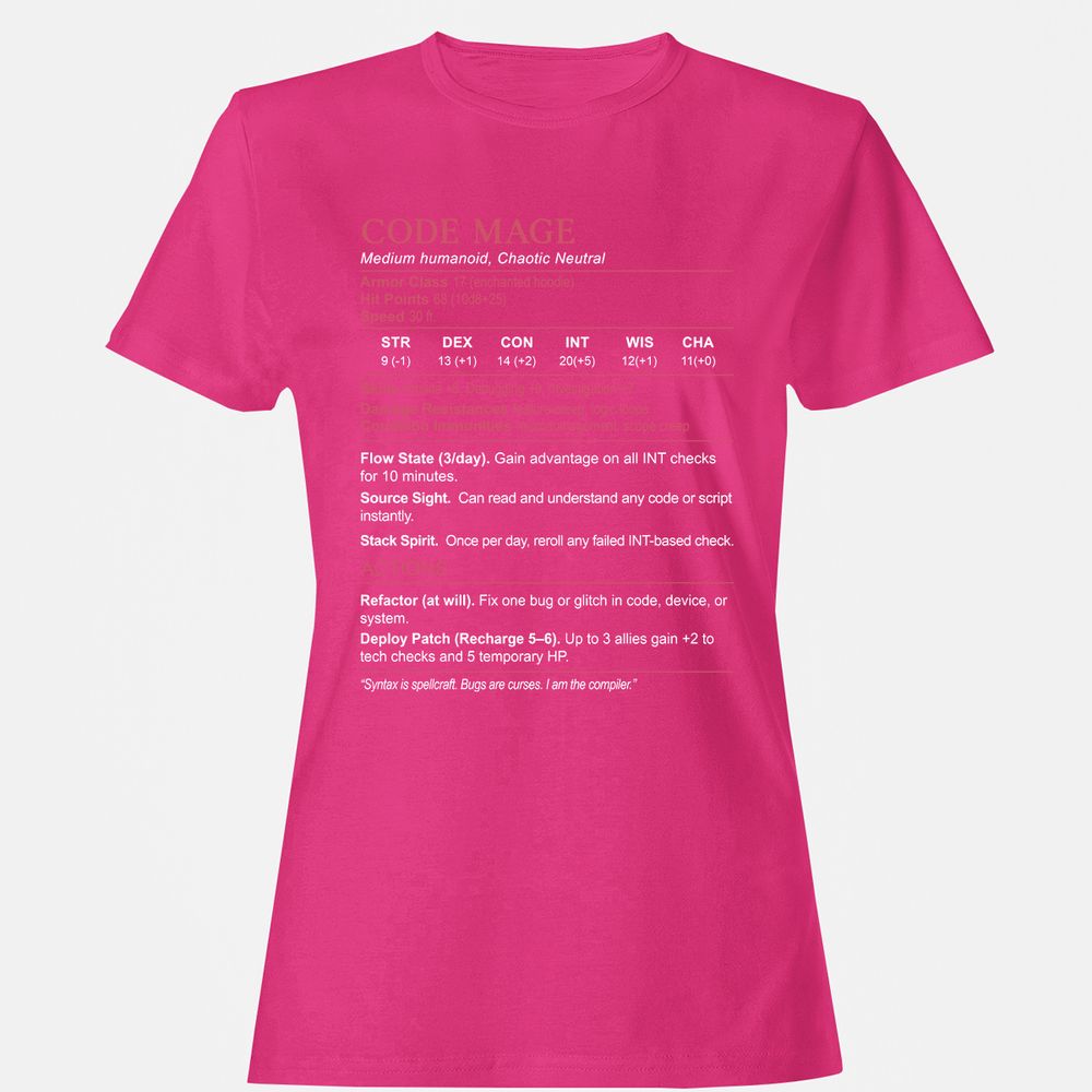 Code Mage Stats Women's T-Shirt - Heliconia - 6