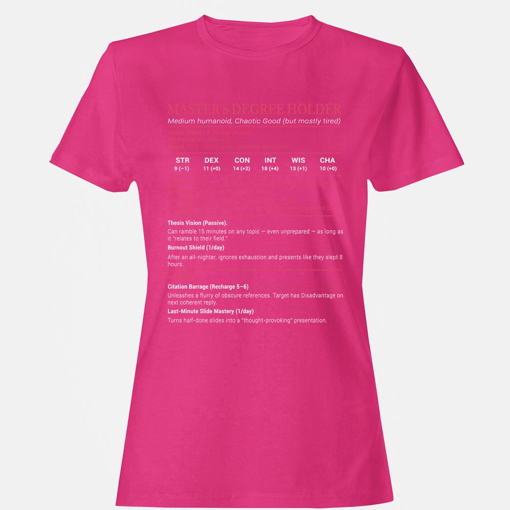 Master Degree's Holder Stats Women's T-Shirt - Heliconia - 6