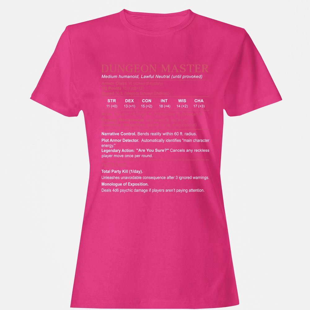 Dungeon Master Stats Women's T-Shirt - Heliconia - 6