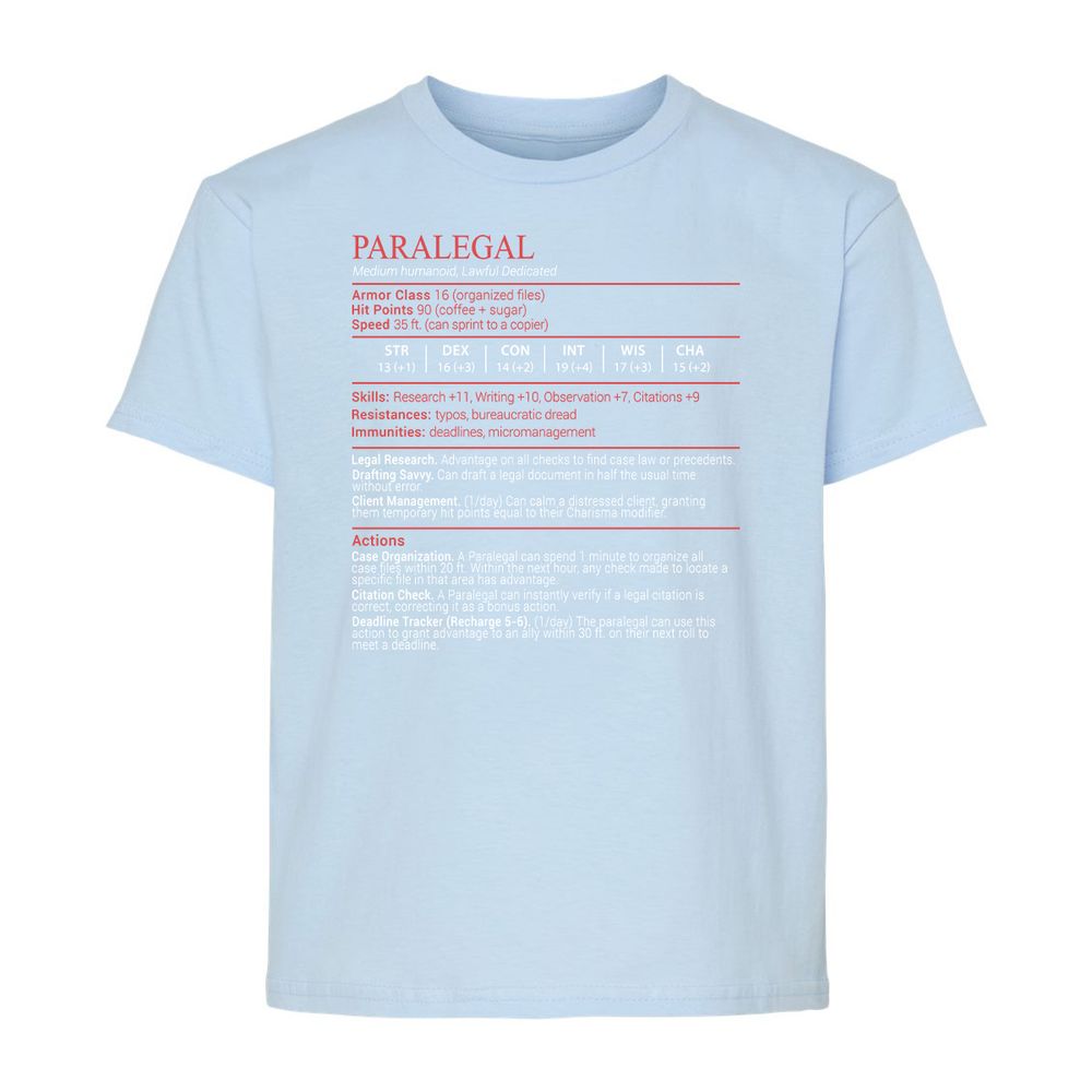 Paralegal Stats Block Kids T-Shirt - Light Blue - 6