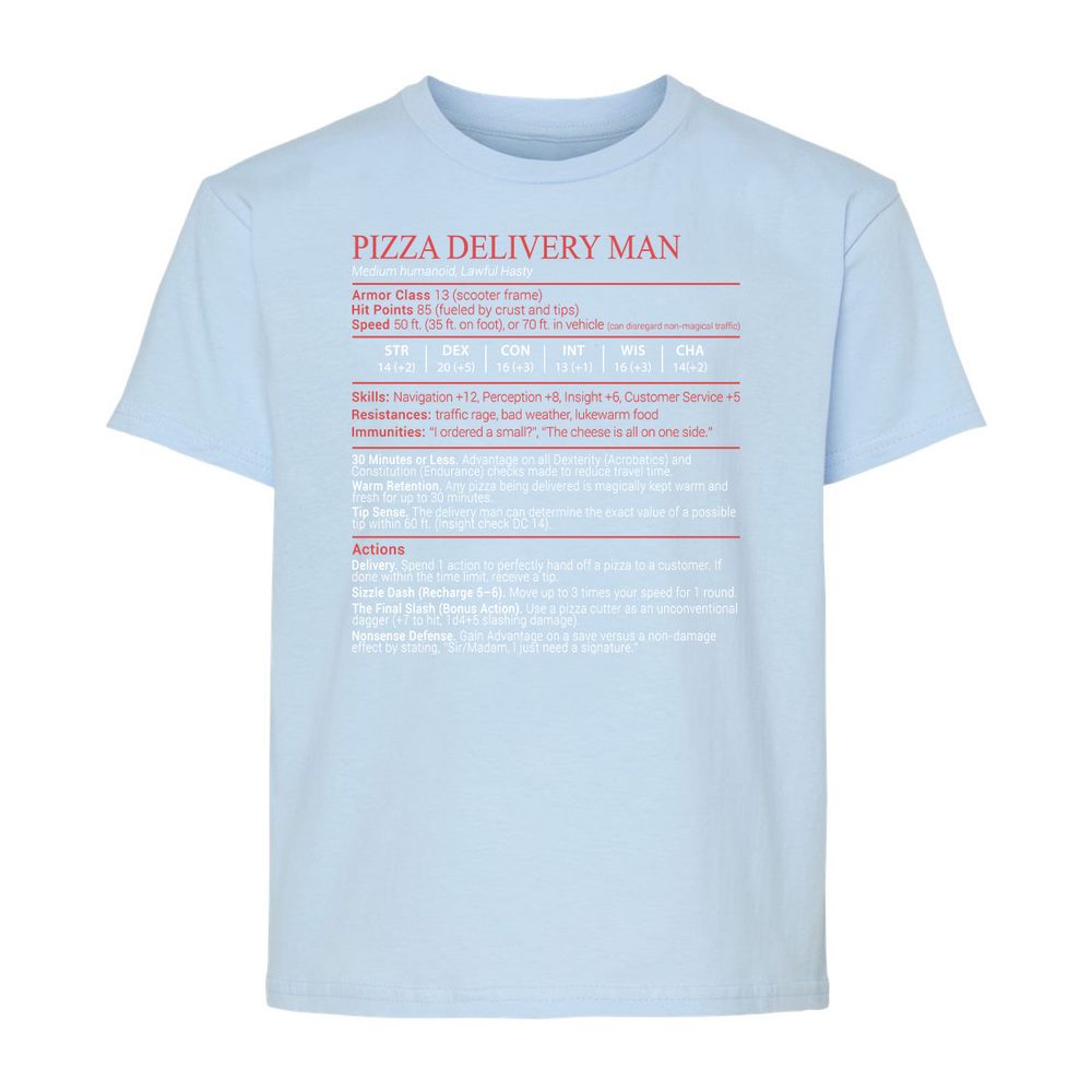 Pizza Delivery Man Stats Block - Light Blue - 6